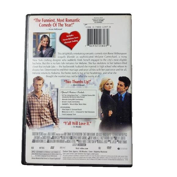 Sweet Home Alabama DVD 2002 Movie Reese Witherspoon Romantic Comedy PG 13 - Picture 2 of 3